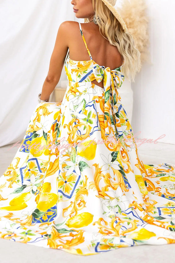 Summer Crush Abstract Print Back Tie-Up Maxi Dress - Flowy Beach Cover Up, Boho Festival Outfit & Casual Summer Dress for Women
