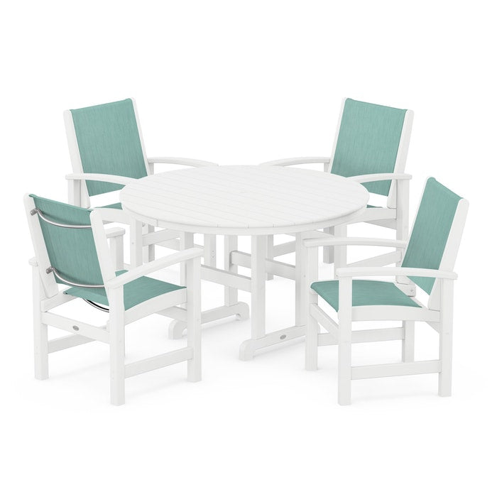 POLYWOOD Coastal 5-Piece Round Farmhouse Dining Set - Outdoor Patio Furniture for Backyard, Poolside & Beach House Dining