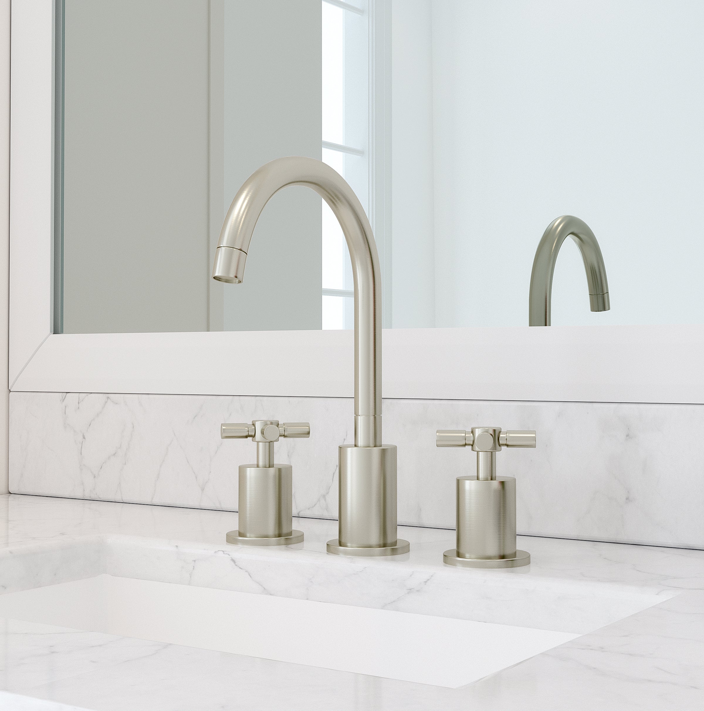 Prima 3-Hole Brushed Nickel Bathroom Faucet - Modern Waterfall Bath Sink Faucet with Lever Handles for Vanity, Powder Room & Guest Bath Installation