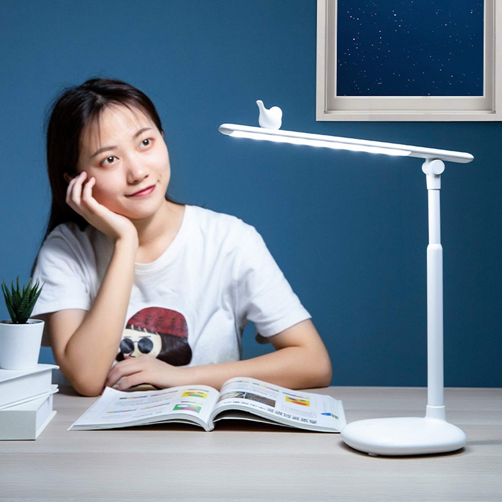 Dual-Purpose LED Desk Lamp with USB Charging Port - 3 Lighting Modes & Stepless Dimming for Bedroom, Office, or Living Room - Adjustable Brightness Study Lamp with Built-in Charger for Phones & Tablets