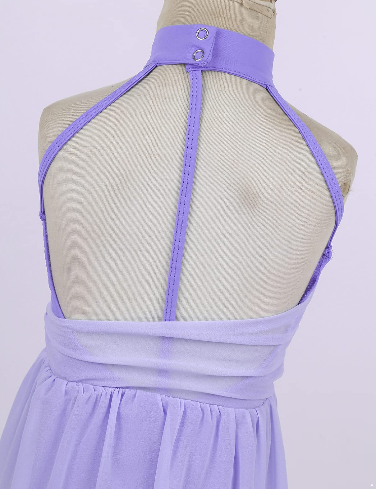 Sxiwei Girls Ballet Dance Leotard - Chiffon Halter Neck One Piece Contemporary Lyrical Dance Dress for Ballroom, Performance & Competition