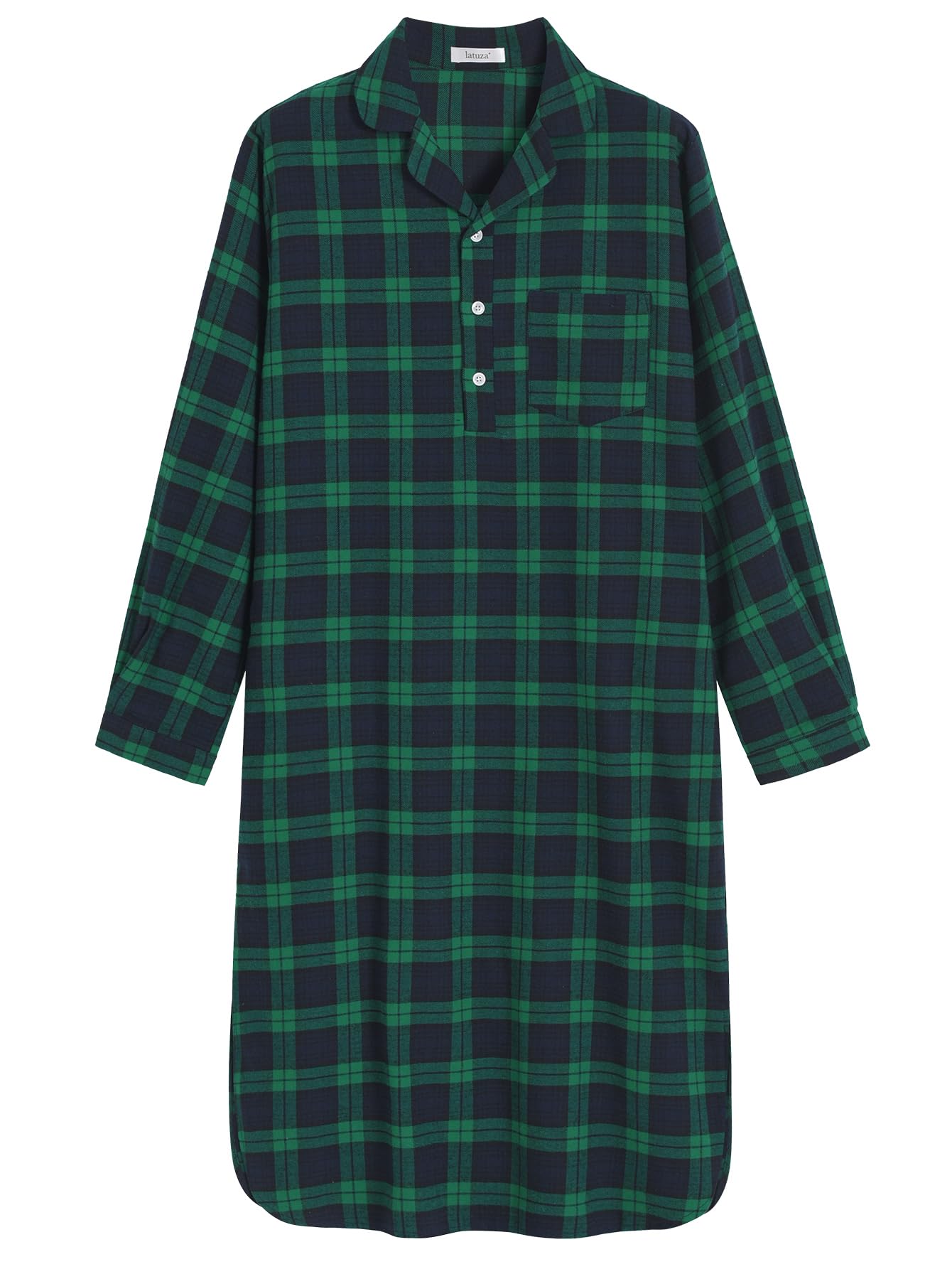 Men's Cotton Flannel Nightshirt - Soft Long Sleeve Sleep Shirt for Men - Cozy Winter Pajama Top for Lounging & Sleeping