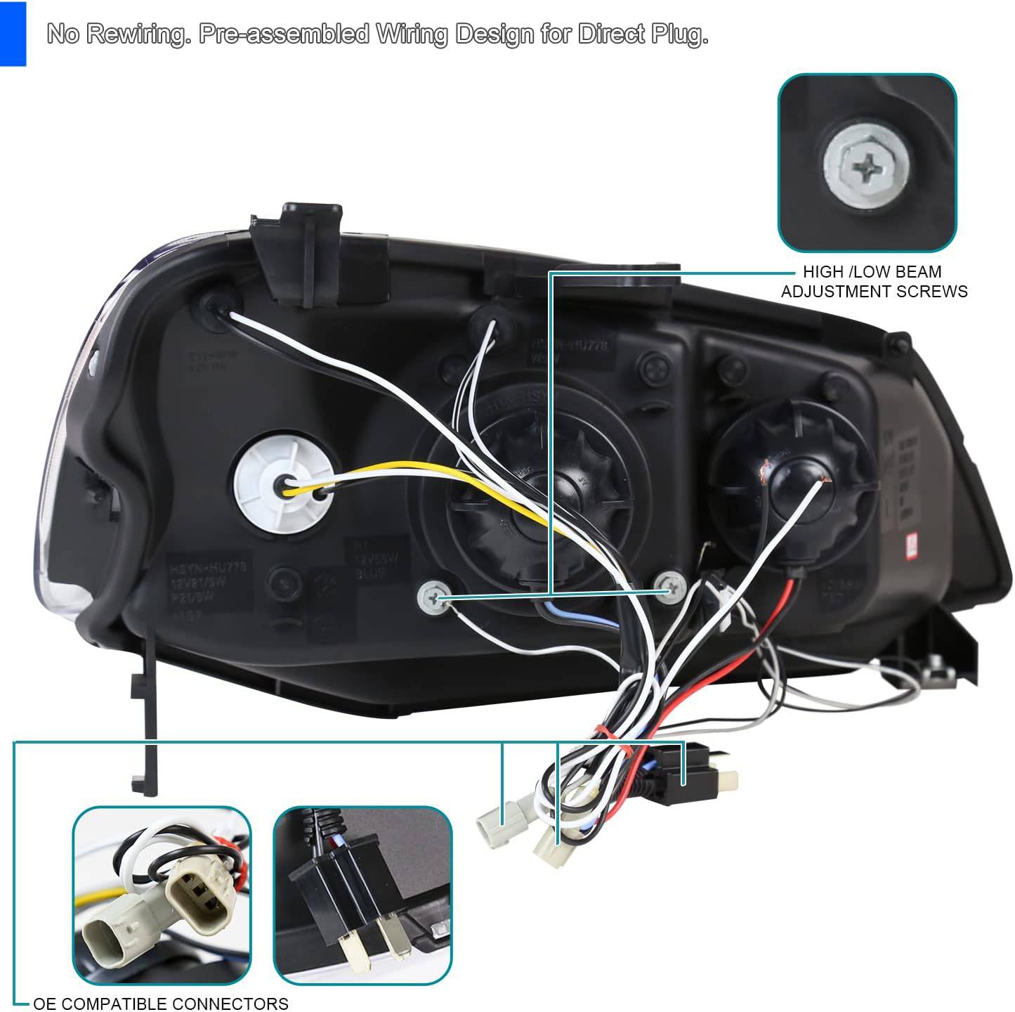 Dual Halo Projector Headlights for 2001-2003 Honda Civic - Black LED Halo Projector Headlamps - Upgrade Your Night Driving Visibility & Style