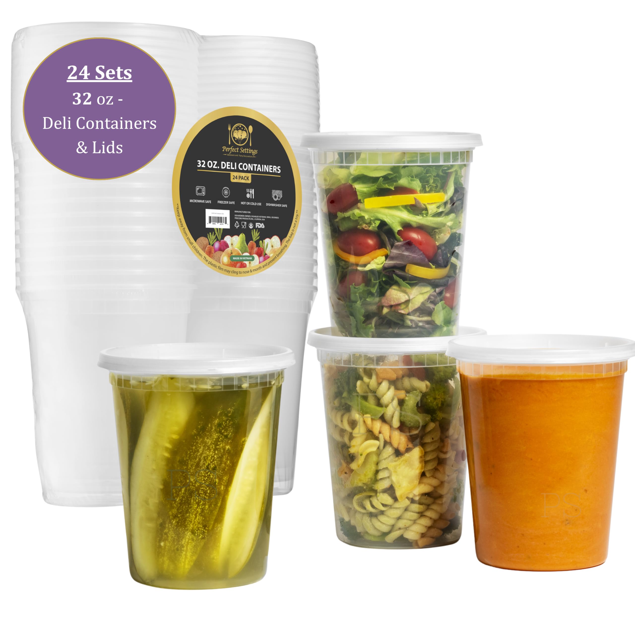 32oz Deli Containers with Lids (24-Pack) - Leakproof, Stackable & Microwave Safe Plastic Food Storage Containers - Ideal for Meal Prep, Leftovers, Soup Storage, Freezer Use & Takeout