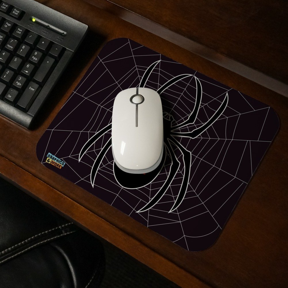Black Spider Web Low Profile Thin Mouse Pad - Non-Slip Gaming & Office Desk Mat for PC, Laptop, Computer Workstations - Perfect for Gamers, Programmers & Home Office Use