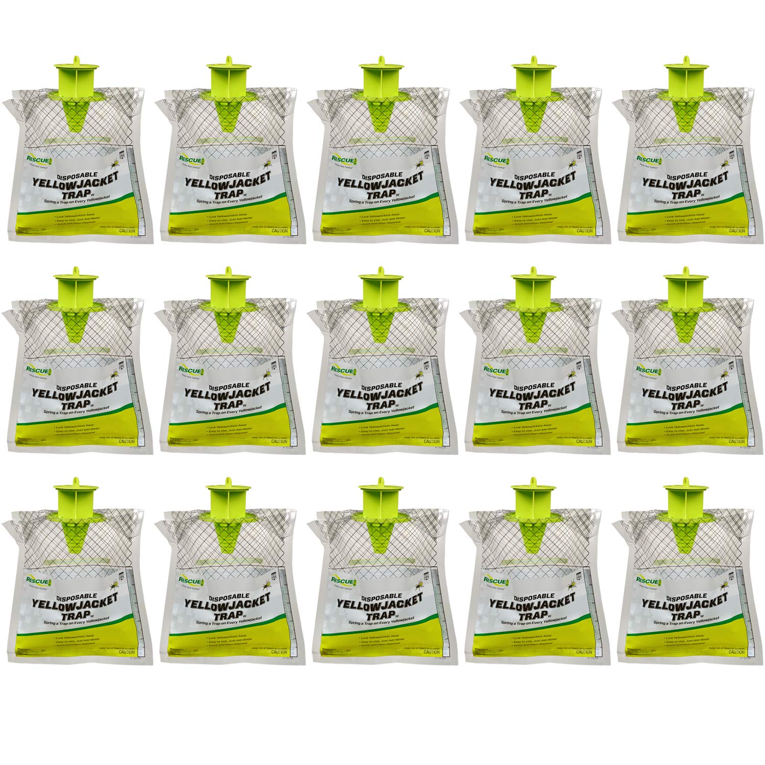 RESCUE! Disposable Yellowjacket Trap - Central & Eastern US Formula - 15 Traps for Outdoor Pest Control, Backyard, Picnic & Patio Protection