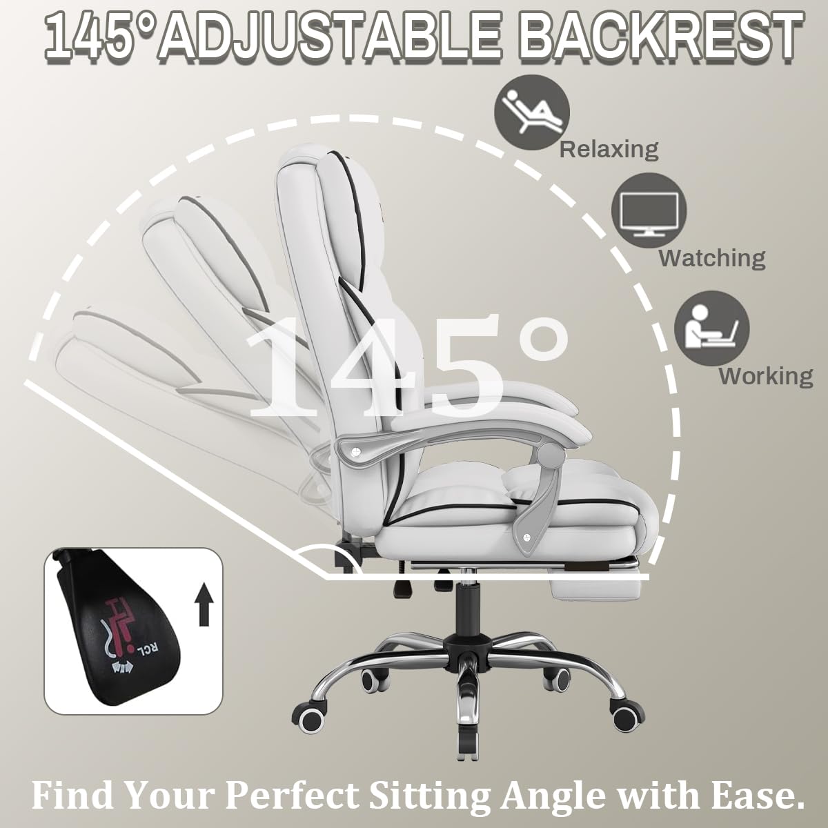Ergonomic High Back Office Chair with Foot Rest & Wheels - Reclining Executive Desk Chair for Gaming, Work & Home Office - Comfortable Leather Computer Chair for Long Hours Sitting