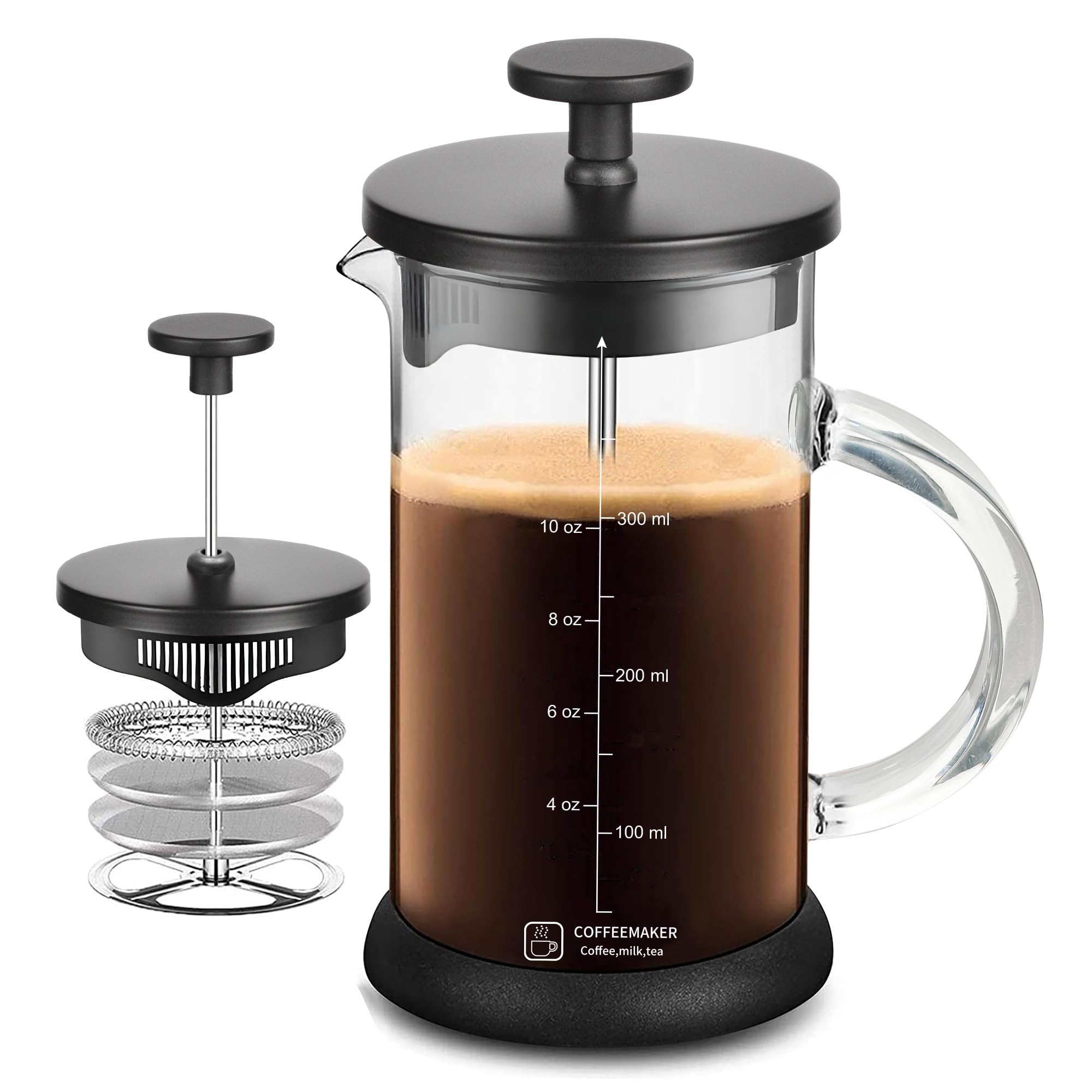 Premium French Press Coffee Maker - 12oz Stainless Steel & Borosilicate Glass, 4 Filters for Espresso, Tea & Coffee | BPA-Free, Heat Resistant | Perfect for Home, Office & Camping Brewing