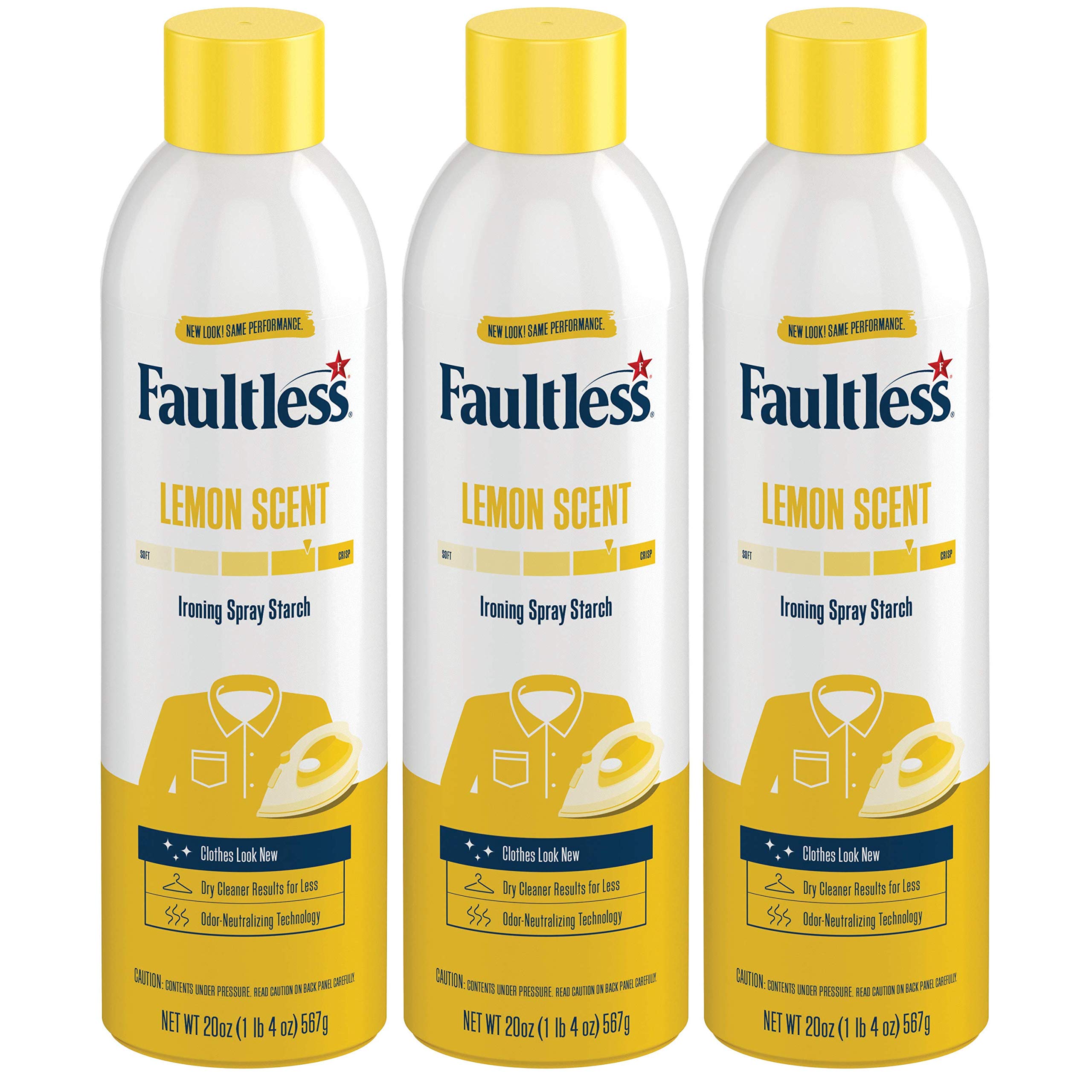 Faultless Lemon Scented Laundry Starch Spray - 20 oz (Pack of 3) | No Residue Ironing Aid for Smooth Glide on Clothes & Fabrics | Perfect for Crisp Dress Shirts, Table Linens & Formal Wear