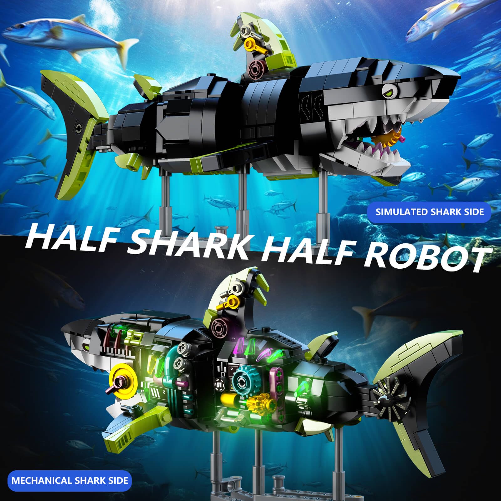 747-Piece Mechanical Sharks Building Blocks Set - Ocean Animal Toys for Kids, Teens & Adults Ages 8-16 | STEM Educational Toy for Creative Play & Home Decoration