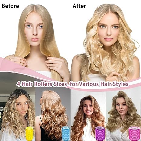 AKADO Self Grip Jumbo Hair Rollers with Clips - 6pc Set for Voluminous Curls & Waves | Heatless Hair Curlers for Long & Thick Hair | Perfect for Home Styling, Parties & Special Occasions