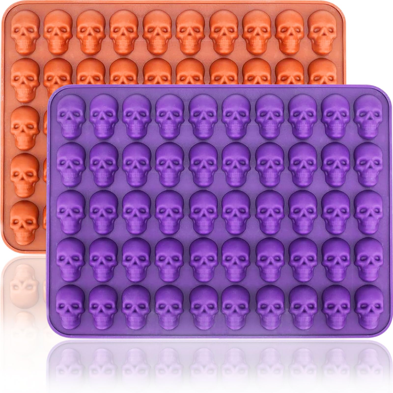 Mini Silicone Skull Molds for Halloween Candy, Chocolate & Gummy - 100 Cavity 2-Piece Set, BPA Free, Oven Safe - Perfect for DIY 3D Cookies, Wax Melts, Party Treats & Homemade Halloween Decorations