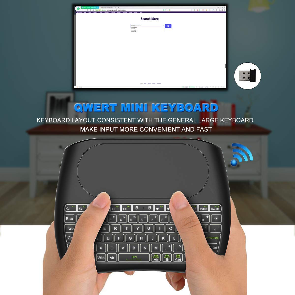 Mini Wireless Keyboard with Touchpad - Colorful Backlit Handheld Remote for PC, Laptop, Raspberry Pi 4, Android TV Box, KODI, Windows 7/8/10 - Perfect for Home Theater, Gaming & Smart TV Control