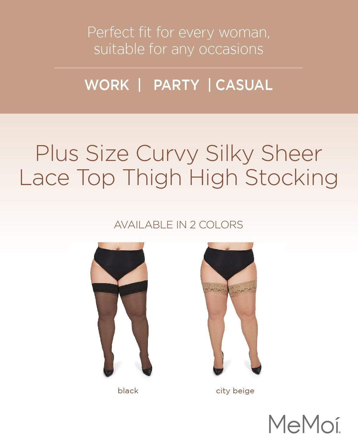 MeMoi Plus Size Thigh High Stockings for Women - Silky Lace Thigh Highs in Sizes 1X-7X | Comfortable & Sexy for Date Night, Office Wear & Special Occasions
