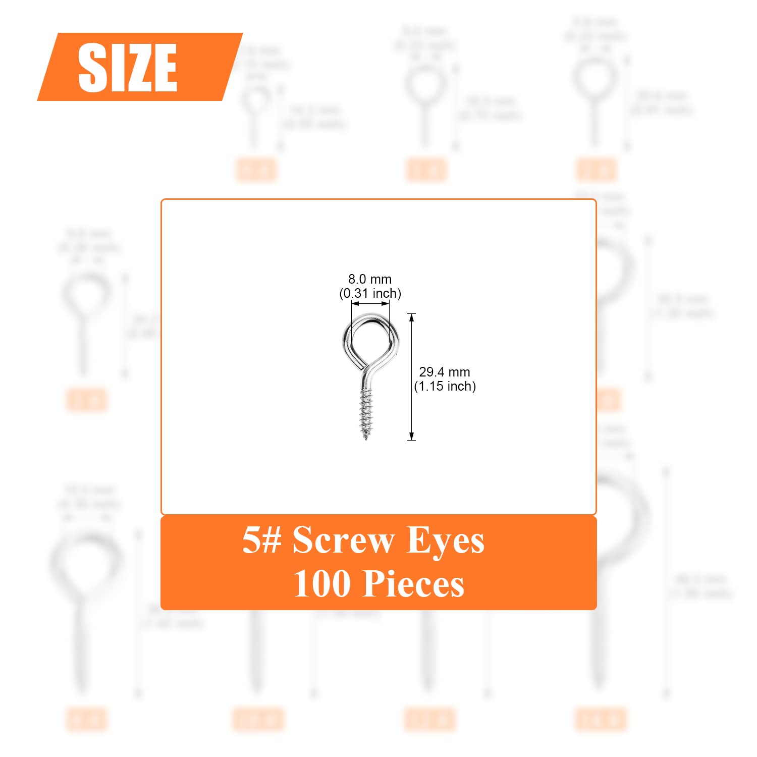 100 Pieces 5# Screw Eye Hooks - Nickel Plated Steel Screw-in Eye Pins for Hanging Decorations, Plants & Crafts - Heavy Duty Silver Metal Hooks for DIY Projects & Home Improvement