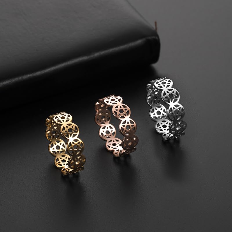 Pentacle Ring for Women - Stainless Steel Amulet Jewelry for Wiccan & Gothic Fashion