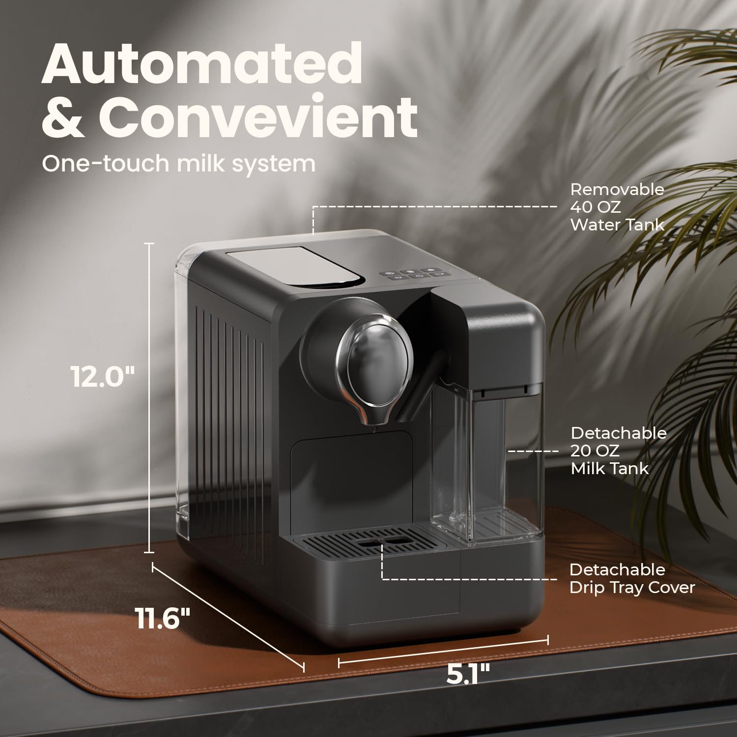 Premium Espresso Machine with Built-in Automatic Milk Frother - Single-Serve Coffee Maker Compatible with Pods & Capsules, One-Touch Latte & Cappuccino Maker, Single/Double Shot Function - Perfect for Home, Office & Coffee Shop Use
