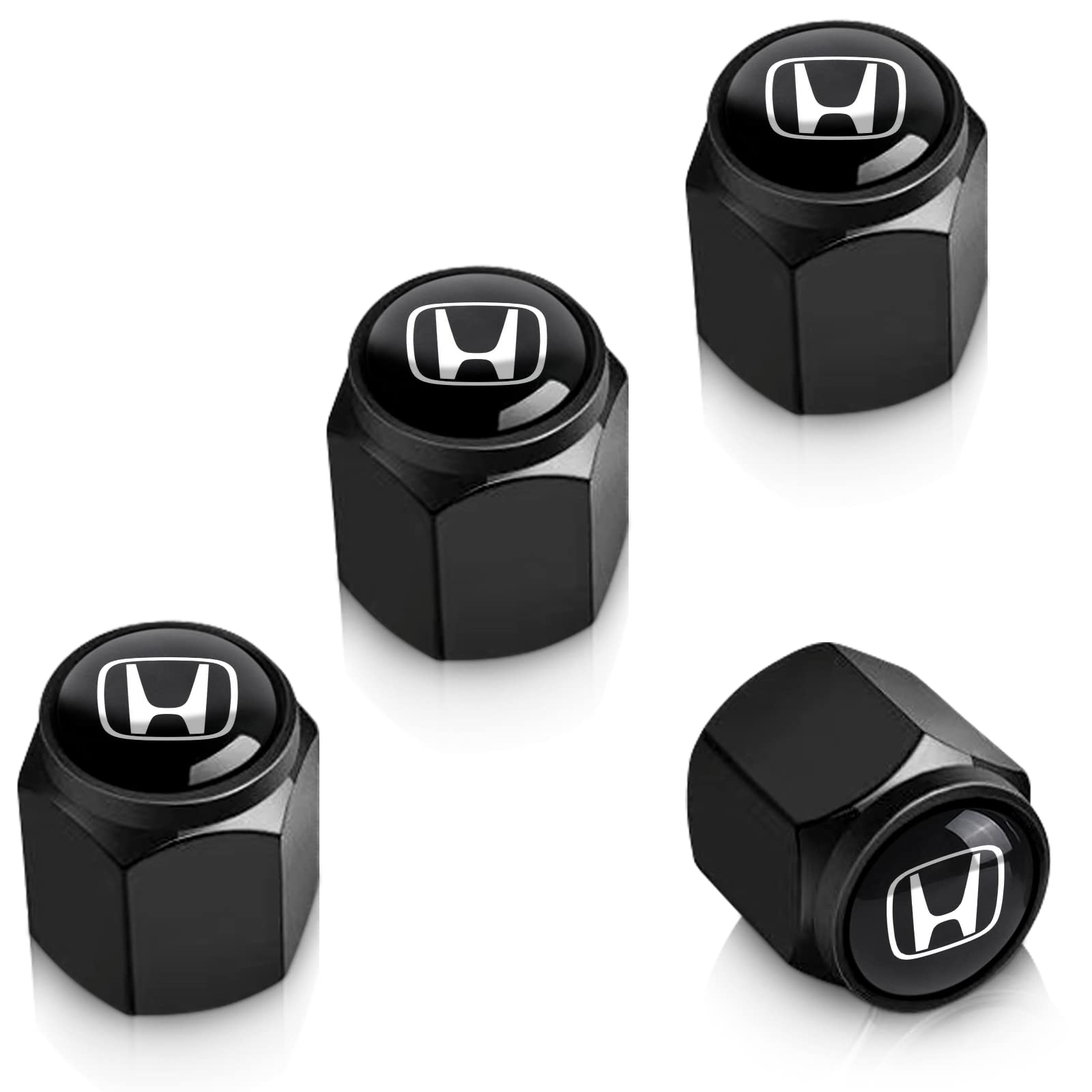 Premium Black Metal Tire Valve Stem Caps - Dust Proof & Durable Wheel Air Cover Accessories for Honda Civic, CR-V, Accord, Pilot (LX/EX/EX-L/Touring) - Perfect for Off-Roading, Daily Commute & Car Detailing