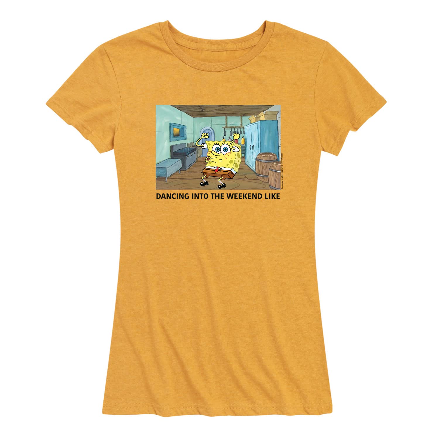 Spongebob Squarepants Walking Weekend Women's Graphic T-Shirt - Soft Short Sleeve Casual Tee for Women - Perfect for Weekend Outings & Cartoon Lovers