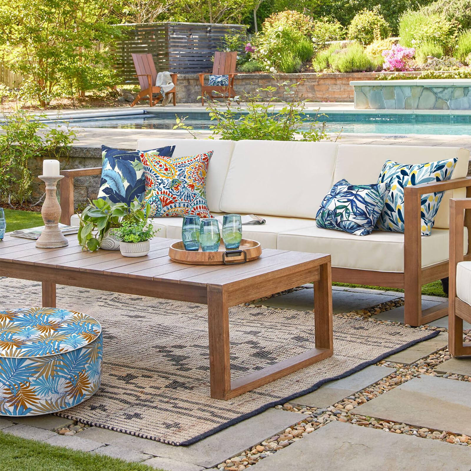 Waterproof Outdoor Throw Pillows 16x16 Inch - Set of 2 Paisley Printed Patio Cushions with Removable Covers, All-Weather Garden Sofa Pillows for Porch, Deck, Poolside & Backyard Furniture Decor