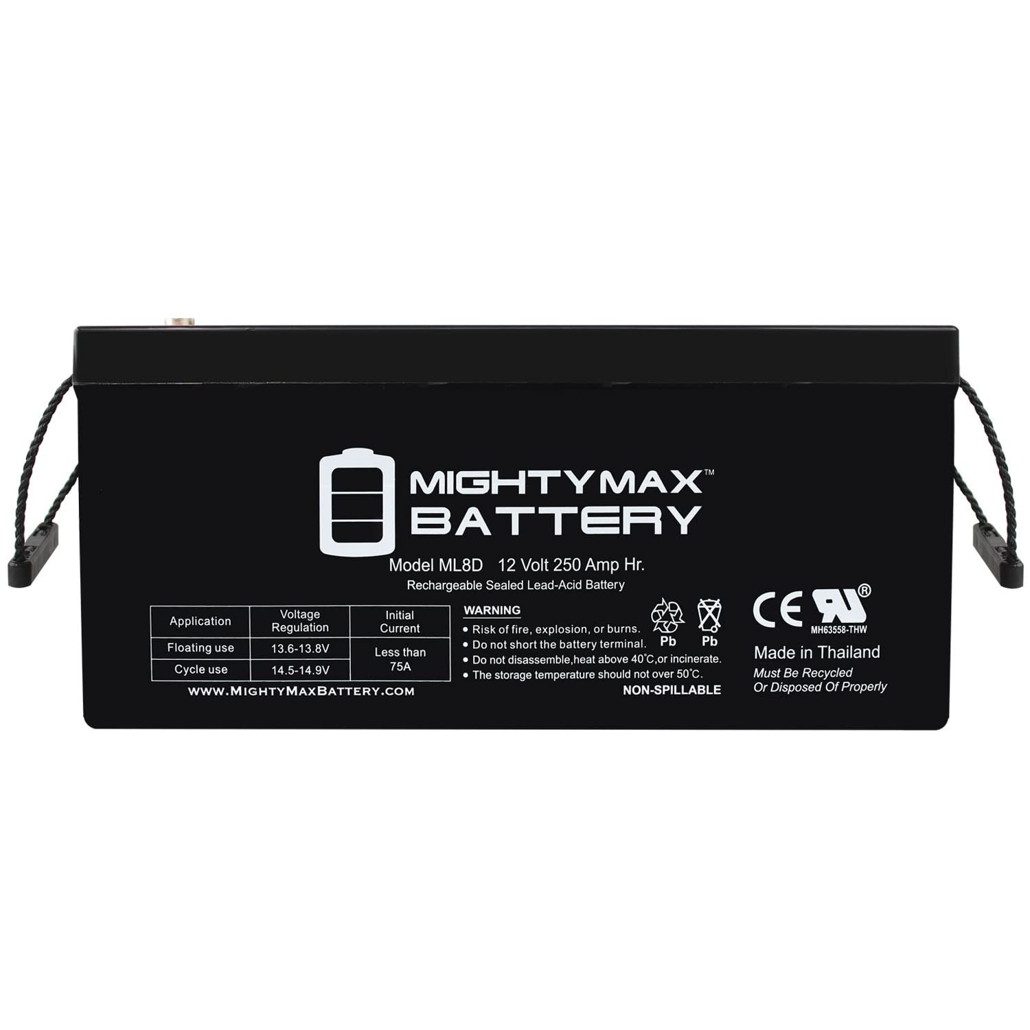 Mighty Max 12V 250Ah SLA AGM Deep Cycle Battery - Rechargeable Sealed Lead Acid Battery for Solar Power, SCADA Systems, RV, Marine & Off-Grid Backup Power Supply