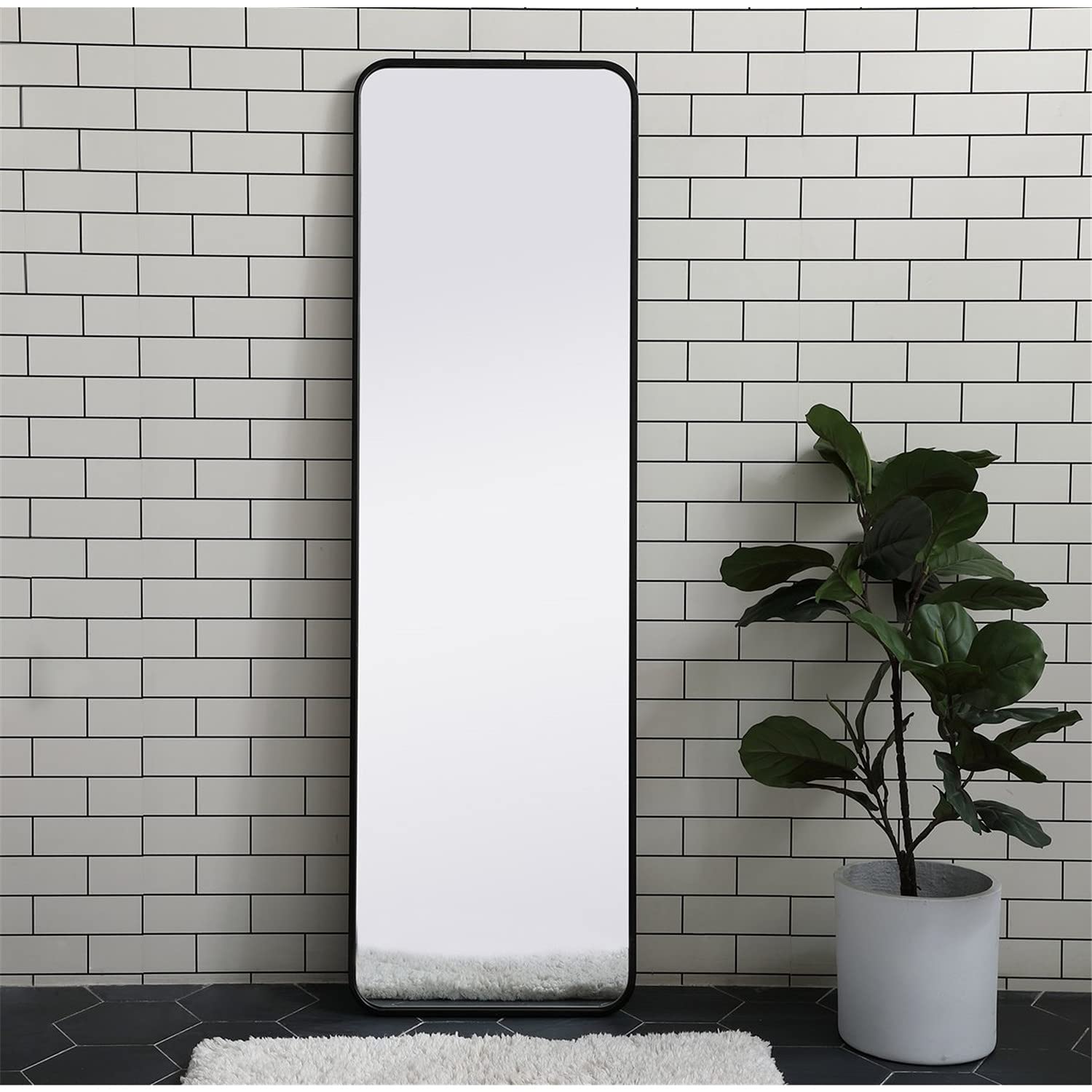 Black 18x60 Soft Corner Rectangular Mirror - Elegant Decor for Living Room
