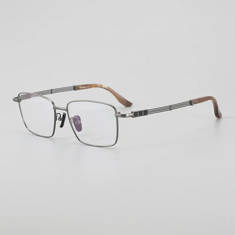 Aror Men's Full Rim Square Titanium Horn Temple Eyeglasses - Lightweight Durable Frames for Work, Reading & Everyday Wear - Model 400115