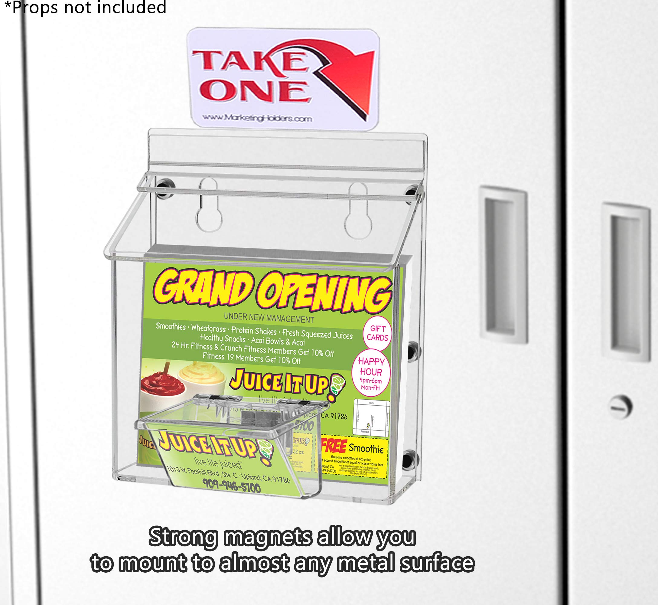 4 Pack Clear Acrylic Magnetic Brochure Holders - Outdoor Advertising Display for 6x4 Postcards & 3.5x2 Business Cards - Includes Take One Sticker & Adhesive Strips - Perfect for Retail Stores, Restaurants & Trade Shows