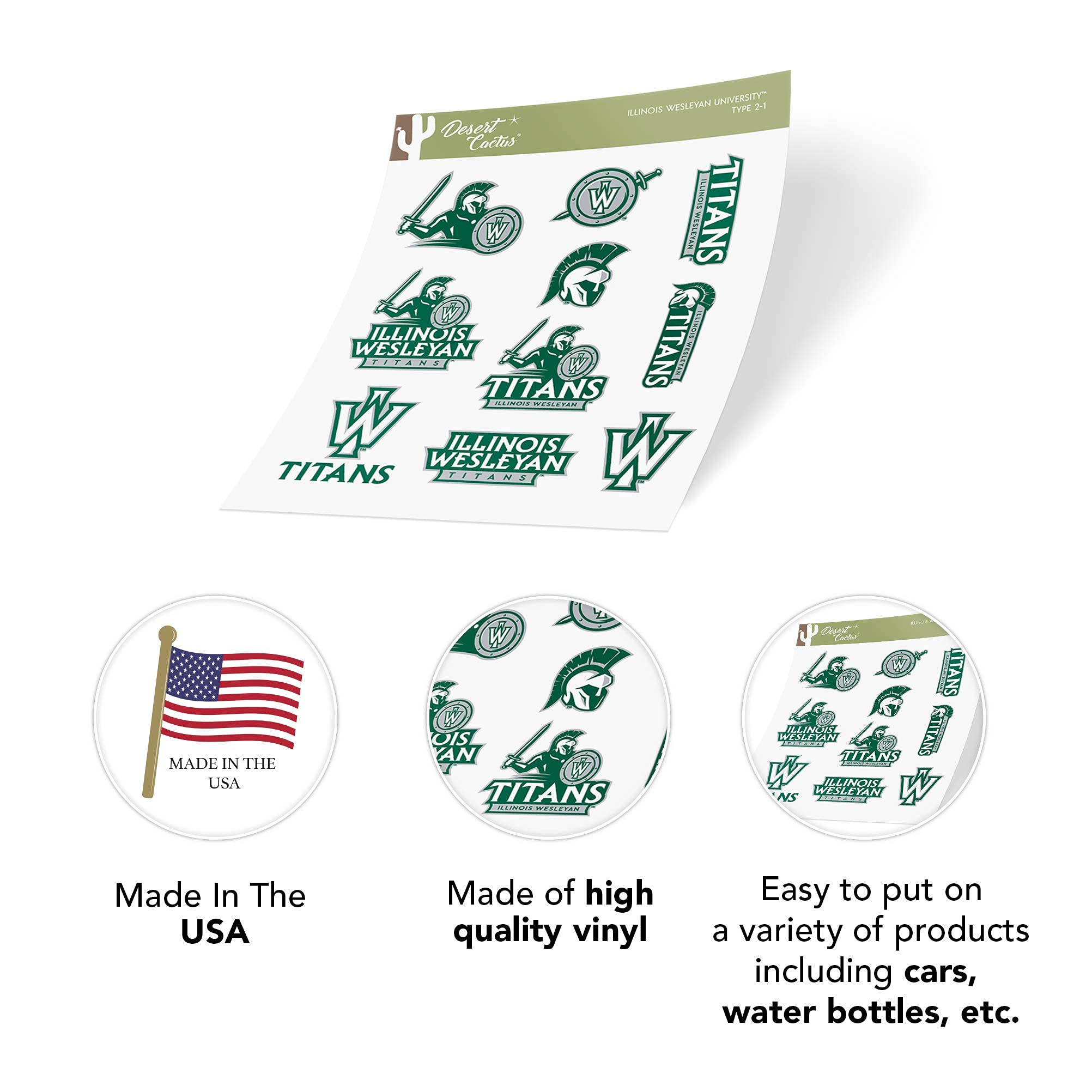 Desert Cactus Illinois Wesleyan University IWU Titans Vinyl Decal Stickers - Waterproof Laptop, Water Bottle, Car, Scrapbook Decor - Perfect for College Students, Alumni Gifts & School Spirit Accessories