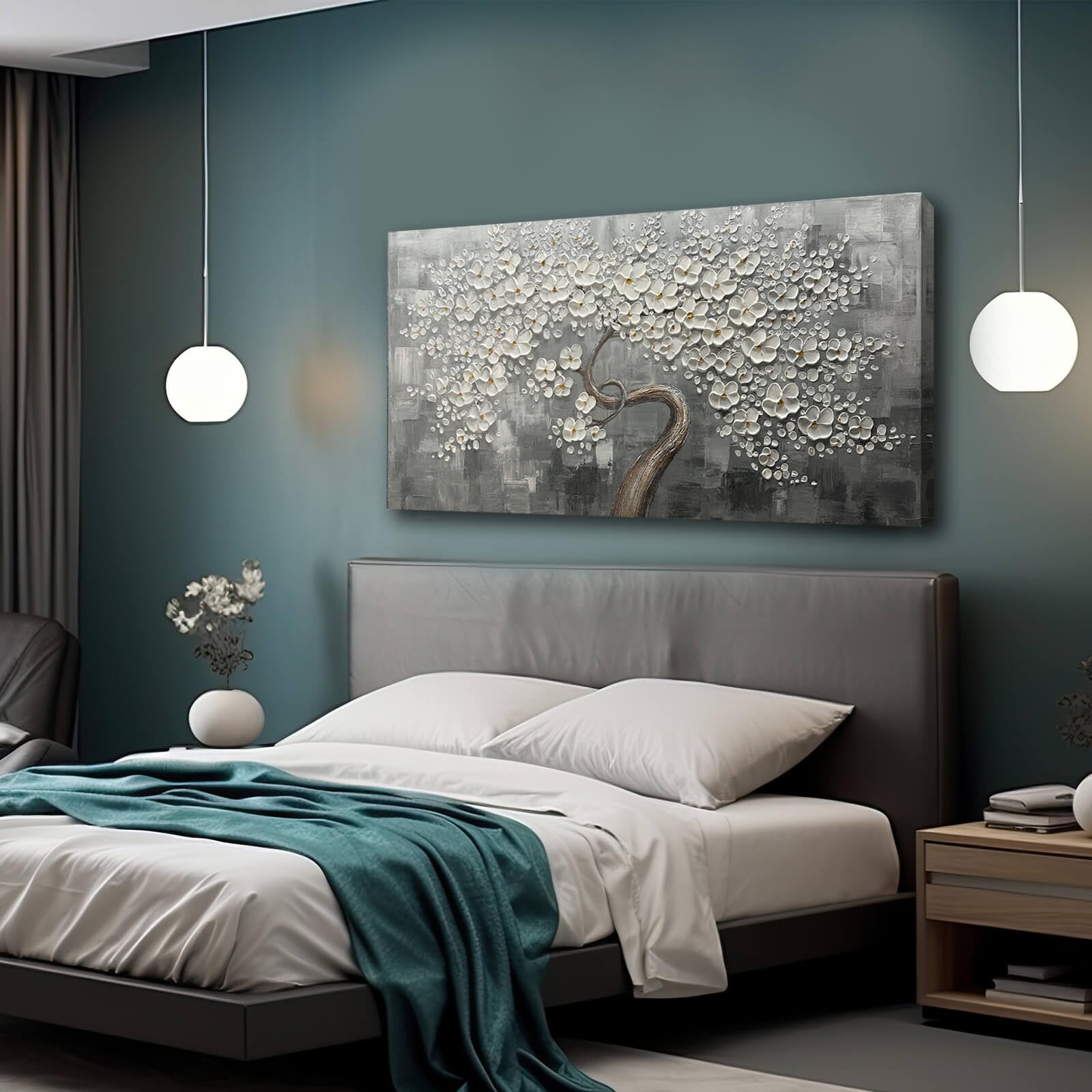 Hand-Painted White Floral Wall Art - 24