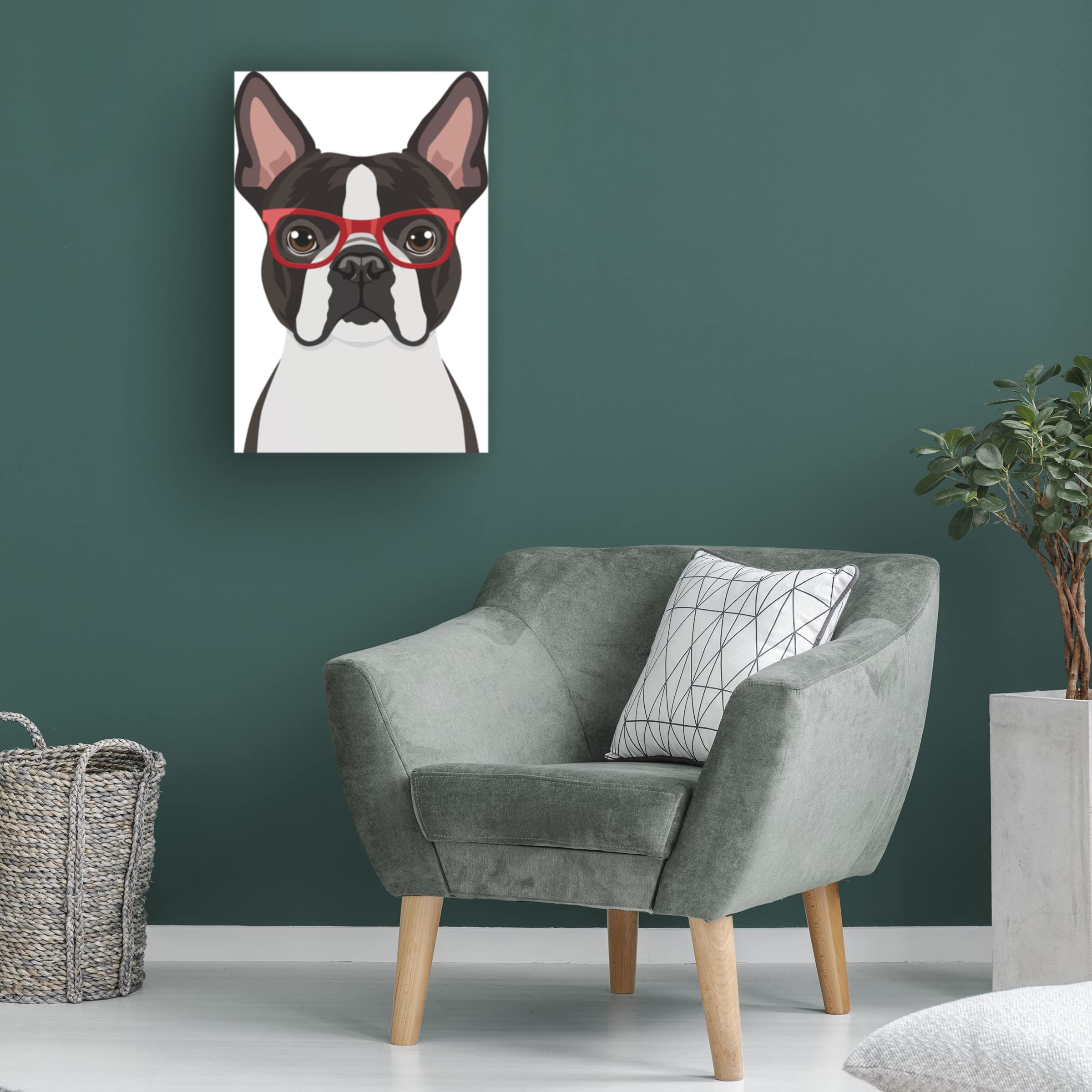 Trademark Fine Art 'Boston Terrier in Hipster Glasses' Canvas Wall Art Print - Perfect for Pet Lovers Home Decor, Living Room, Bedroom & Office