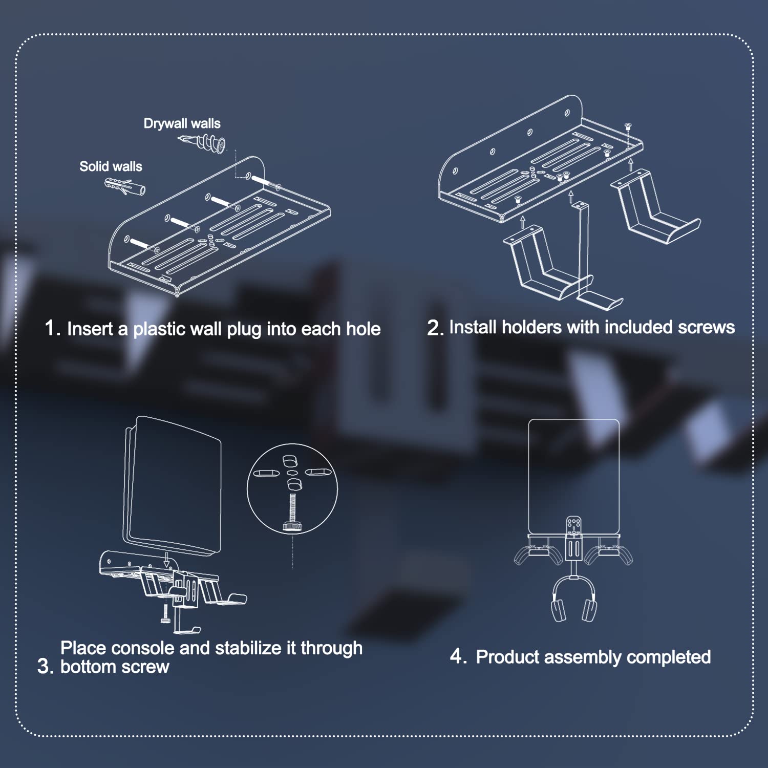 PS5 Wall Mount Kit with Charging Station - 6-in-1 Metal Wall Stand for PlayStation 5 (Disc & Digital Edition) Includes Charging Cable, Controller Hanger, Remote Holder & Headset Hook with Non-Slip Mat - Perfect for Gaming Room Organization & Space Saving Setup (Black)
