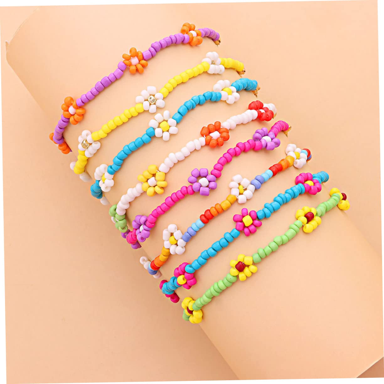 Gadpiparty 32 Pcs Colorful Beaded Anklet Set - Elastic Hawaiian Beaded Bracelets for Women & Girls, Resin Bead Jewelry for Summer Beach, Boho Festival & Vacation Accessories