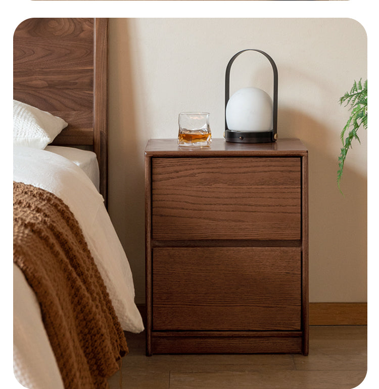 Solid Oak Wood Nightstand with 2 Drawers - Bedroom Side Table for Bedside Storage & Organization