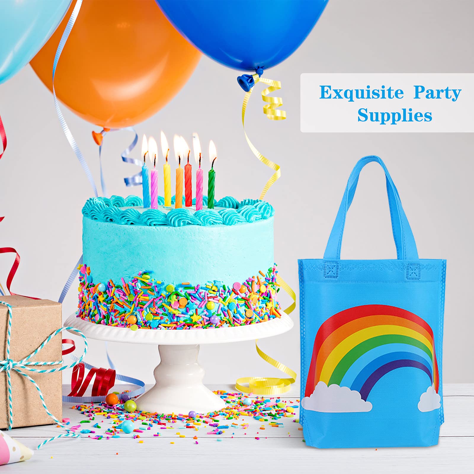 24-Piece Rainbow Non-Woven Reusable Gift Bags Set - 9.8x9.8x3.1 Inch Party Favor Bags with Handles for Kids Birthday, Wedding, Baby Shower & Holiday Celebrations - Perfect for Candy, Treats, Small Gifts & Party Favors