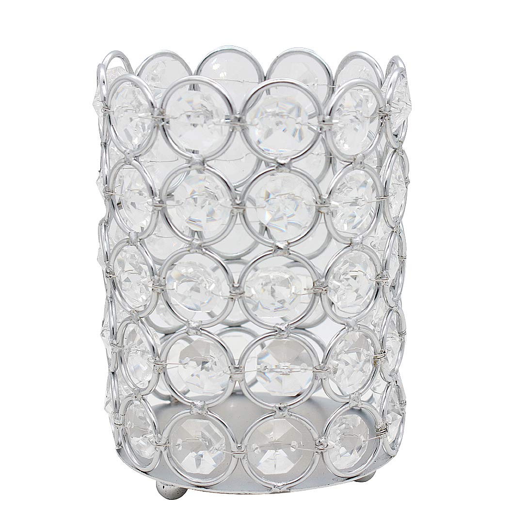 Handmade Crystal Makeup Brush Holder & Eyebrow Pencil Organizer - Silver Round Cosmetic Storage for Vanity, Bathroom, Office Desk | Perfect for Beauty Tools Organization and Desk Accessories