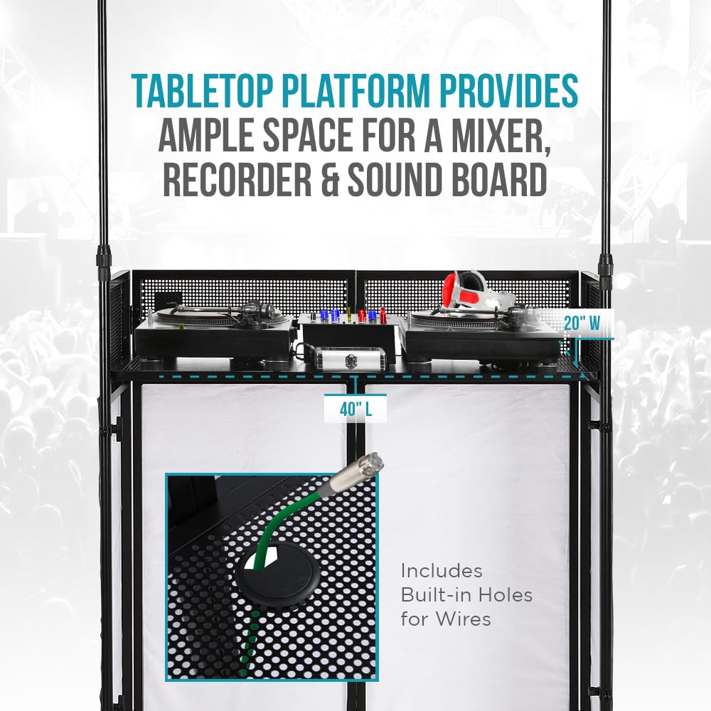 STEEL-AID Foldable Portable DJ Controller Stand with I-Beam Light Truss System & Carry Case - Professional DJ Booth for Recording Studio, Live Performances & Events (Black/White Panels) - Perfect for Clubs, Weddings & Mobile DJ Setups