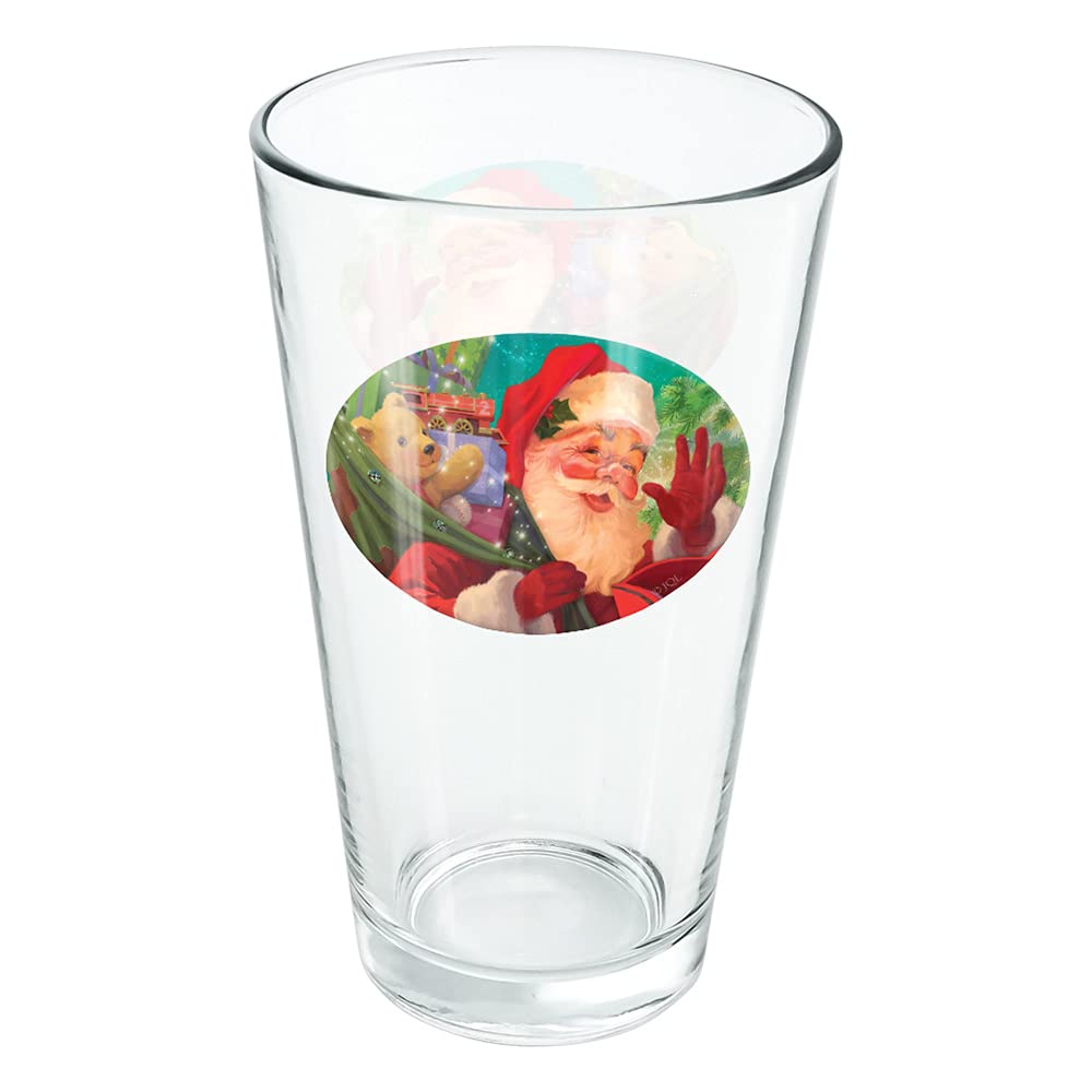LOGOVISION Christmas Holiday Jolly Happy Santa Claus 16 oz Pint Glass - Durable Tempered Glass with Festive Printed Design - Perfect Gift for Beer, Cocktail & Cold Drink Lovers - Ideal for Holiday Parties, Christmas Decor & Barware Collection