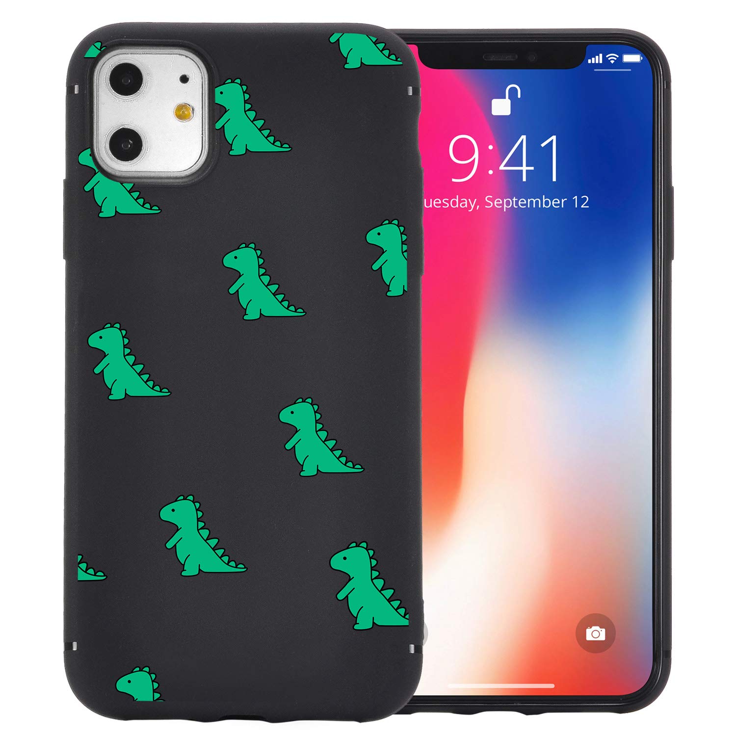 Durable Black Dinosaur Phone Case for iPhone XR - Cute Cartoon Dino Pattern, Flexible Soft TPU Bumper Cover - Perfect for Kids, Teens & Dinosaur Lovers (School, Work, Outdoor Adventures)