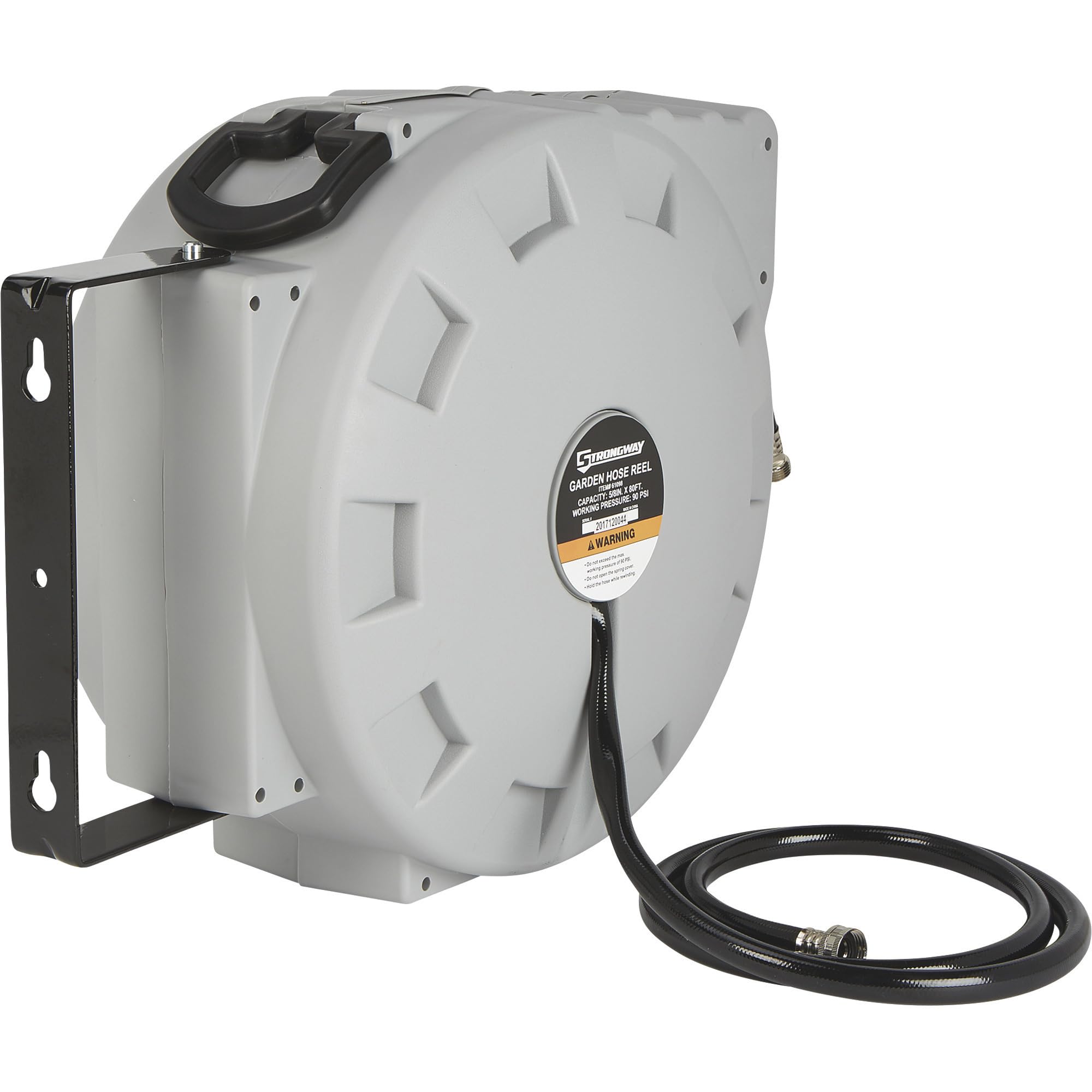 Strongway Retractable Garden Hose Reel with 5/8in. Dia. x 80ft. Heavy Duty Hose - Wall Mount for Lawn, Garden & Outdoor Watering