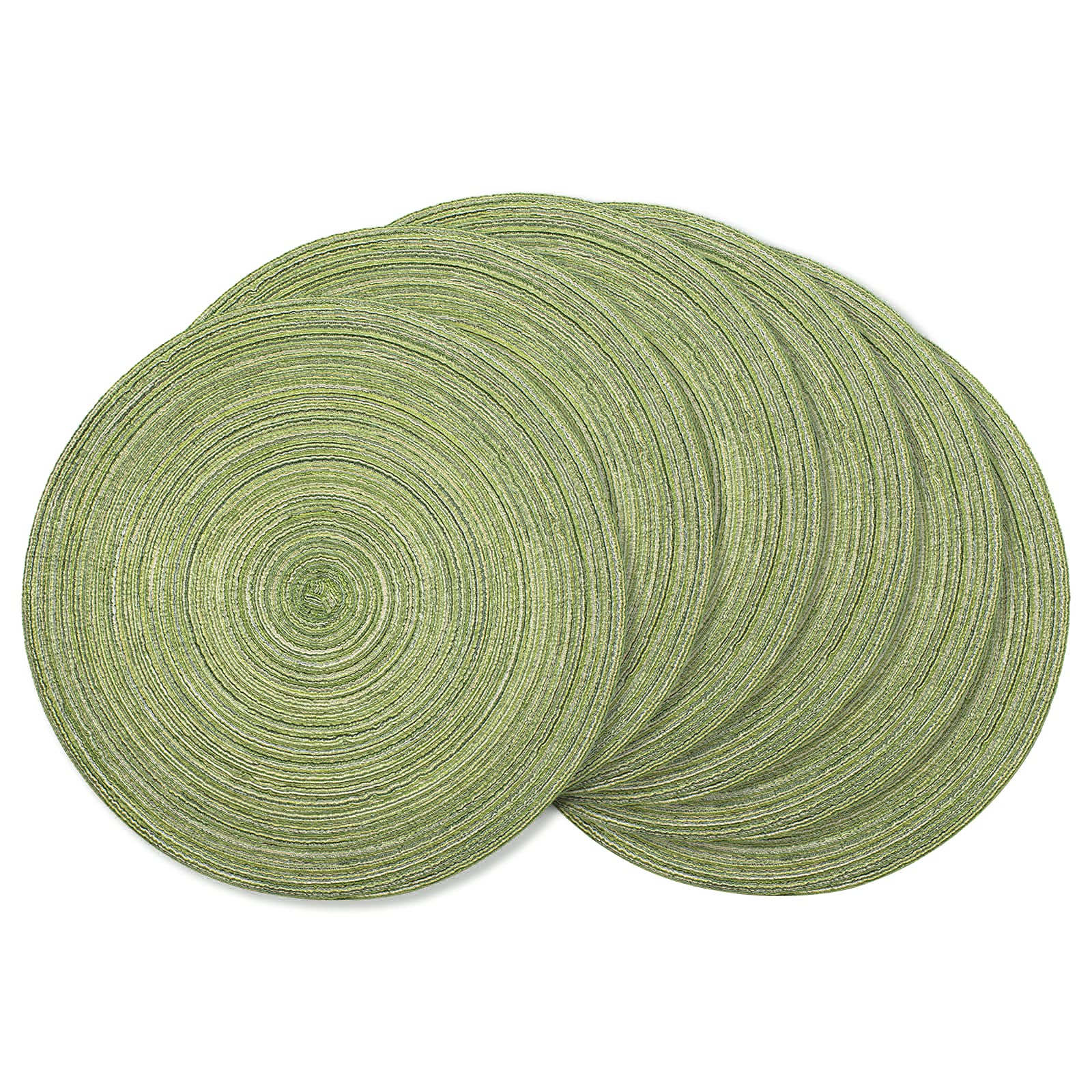 AHHFSMEI 6-Pack Round Braided Placemats - 15 Inch Natural Woven Heat-Resistant Table Mats for Dining - Light Green | Perfect for Dinner Parties, Kitchen Decor & Holiday Table Settings