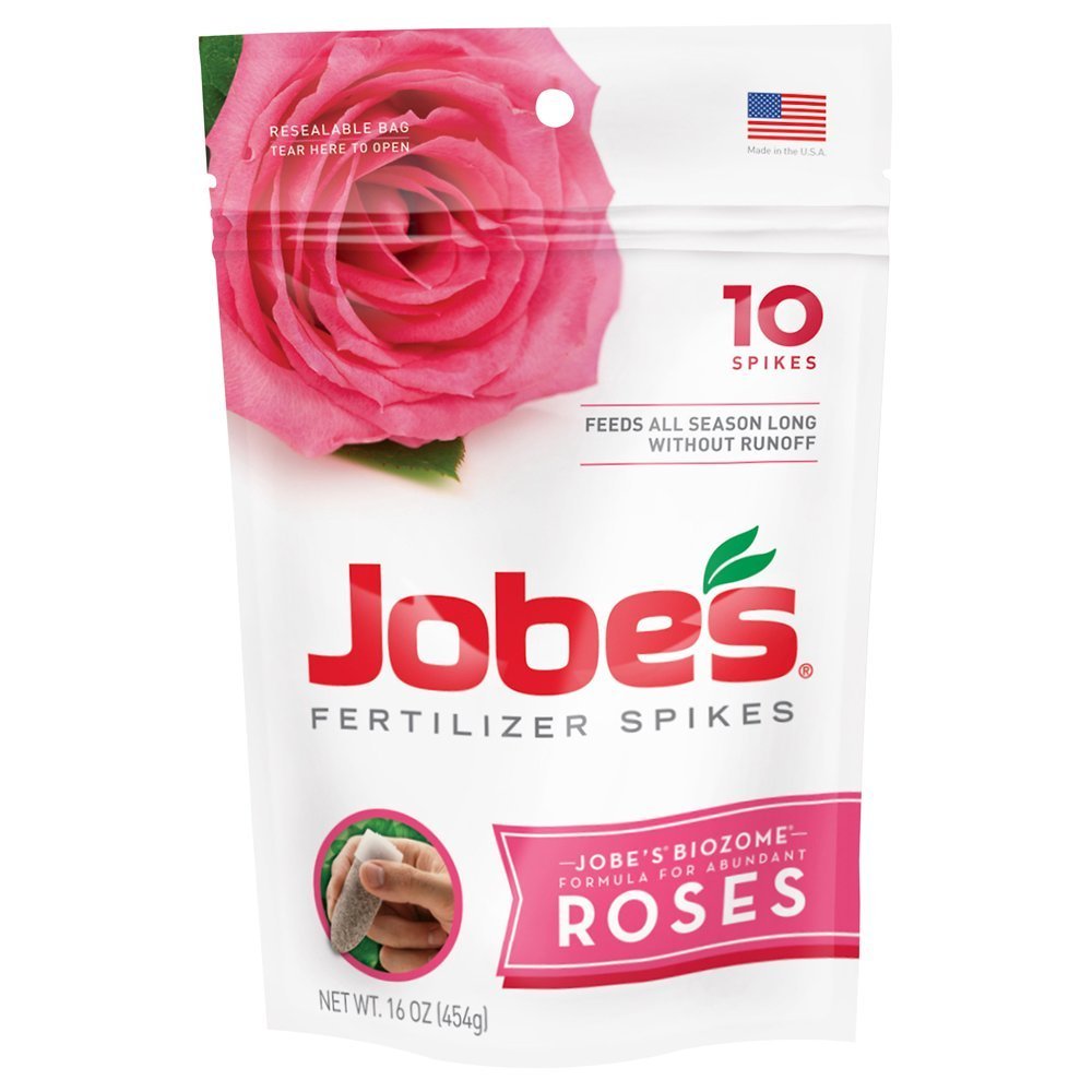 Jobe's Organics Rose Fertilizer Spikes - 10 Count Plant Food for Healthy Roses - Perfect for Garden Beds, Potted Roses & Flowering Shrubs