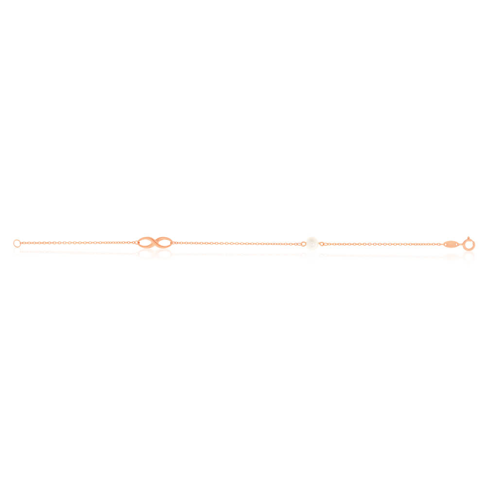 9ct Rose Gold 19cm Freshwater Pearl and Infinity Bracelet for Women - Elegant Pearl Jewelry Gift for Anniversary, Birthday & Special Occasions