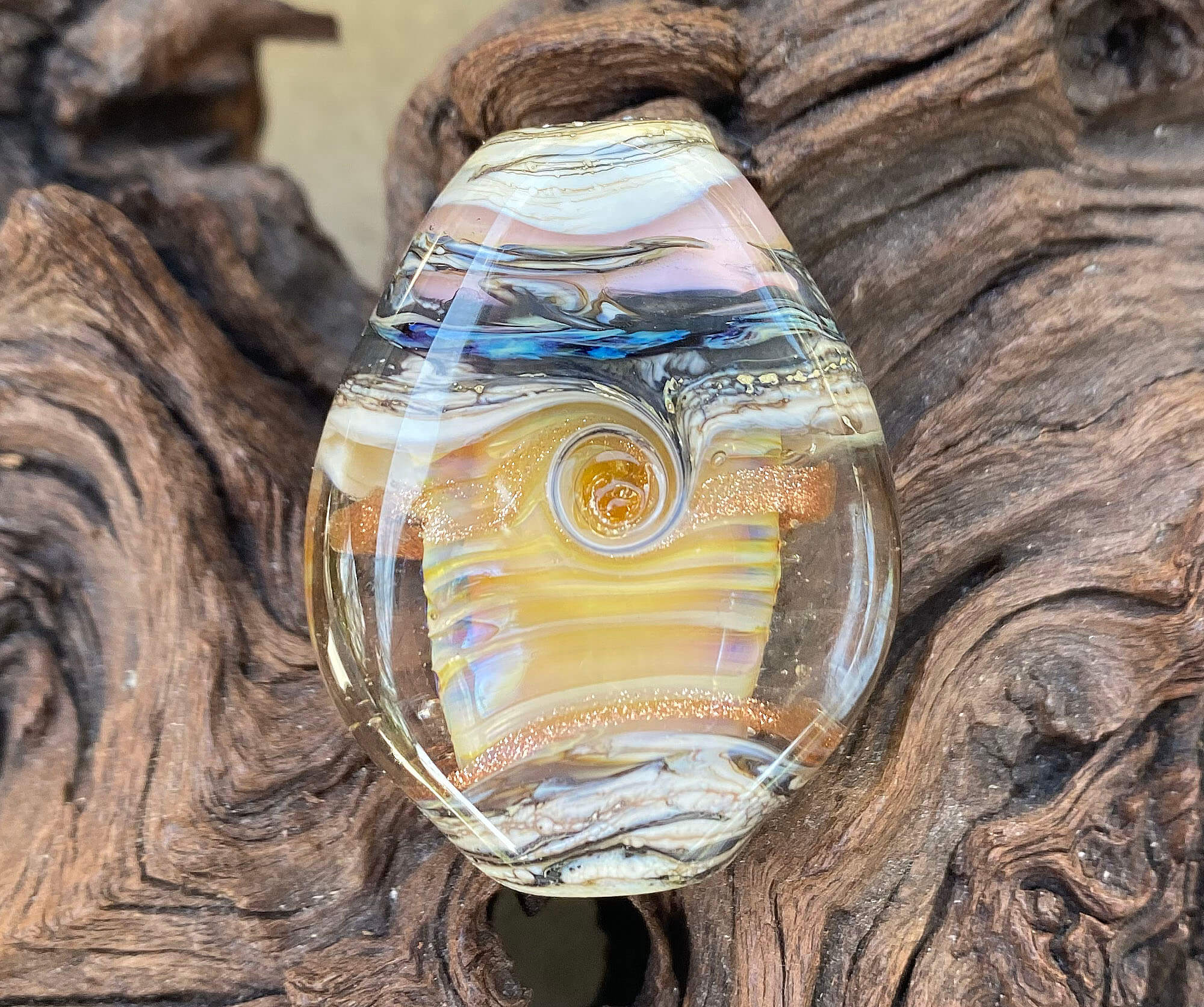 Natural Yellow Opal Organic Lampwork Glass Focal Bead - Handmade Jewelry Making Supplies for Necklaces, Bracelets & DIY Crafts - Boho Style Beading Accessories