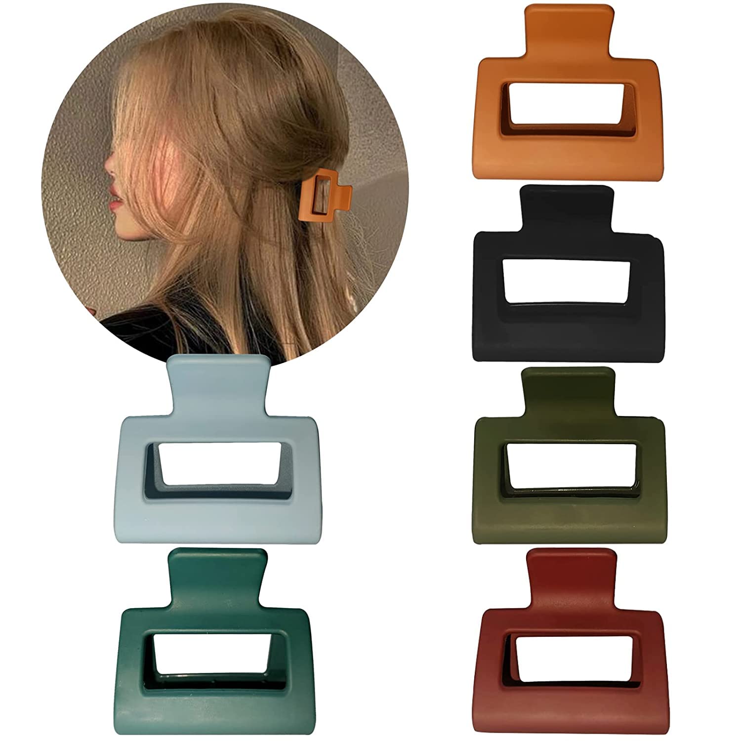 Glamifirsto 6-Piece Matte Hair Claw Clips Set - 2 Inch Square & Rectangle Jaw Clips for Women & Girls (Black, Type A) - Perfect for Thin or Thick Hair, Styling, Ponytails & Everyday Use