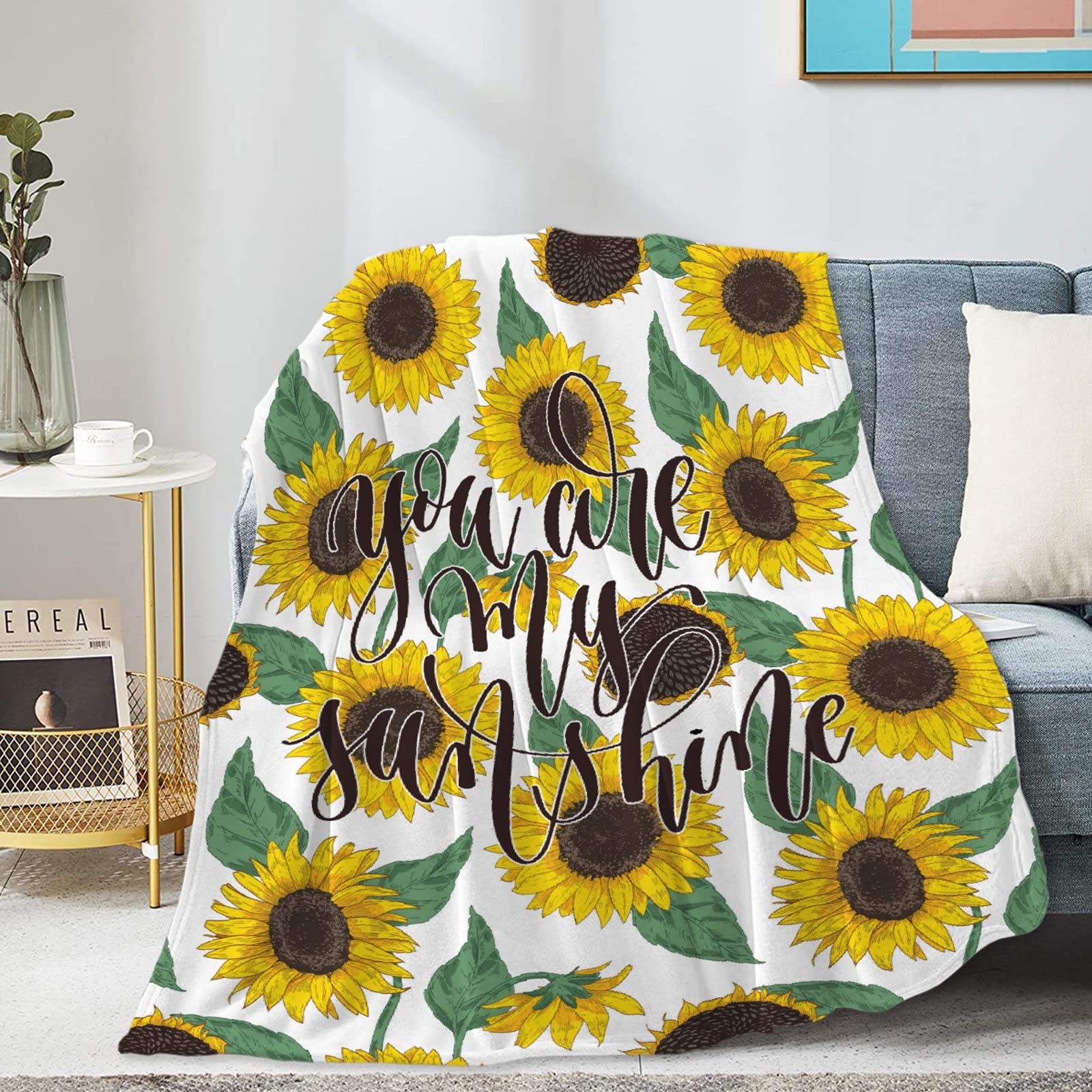 ARTIEMASTER Flannel Blanket - Soft Cozy Throw Quilt 60x80 Inch for Adults | Perfect for Office, Dorm, Home, Farmhouse & Travel | Warm You Are My Sunshine Design