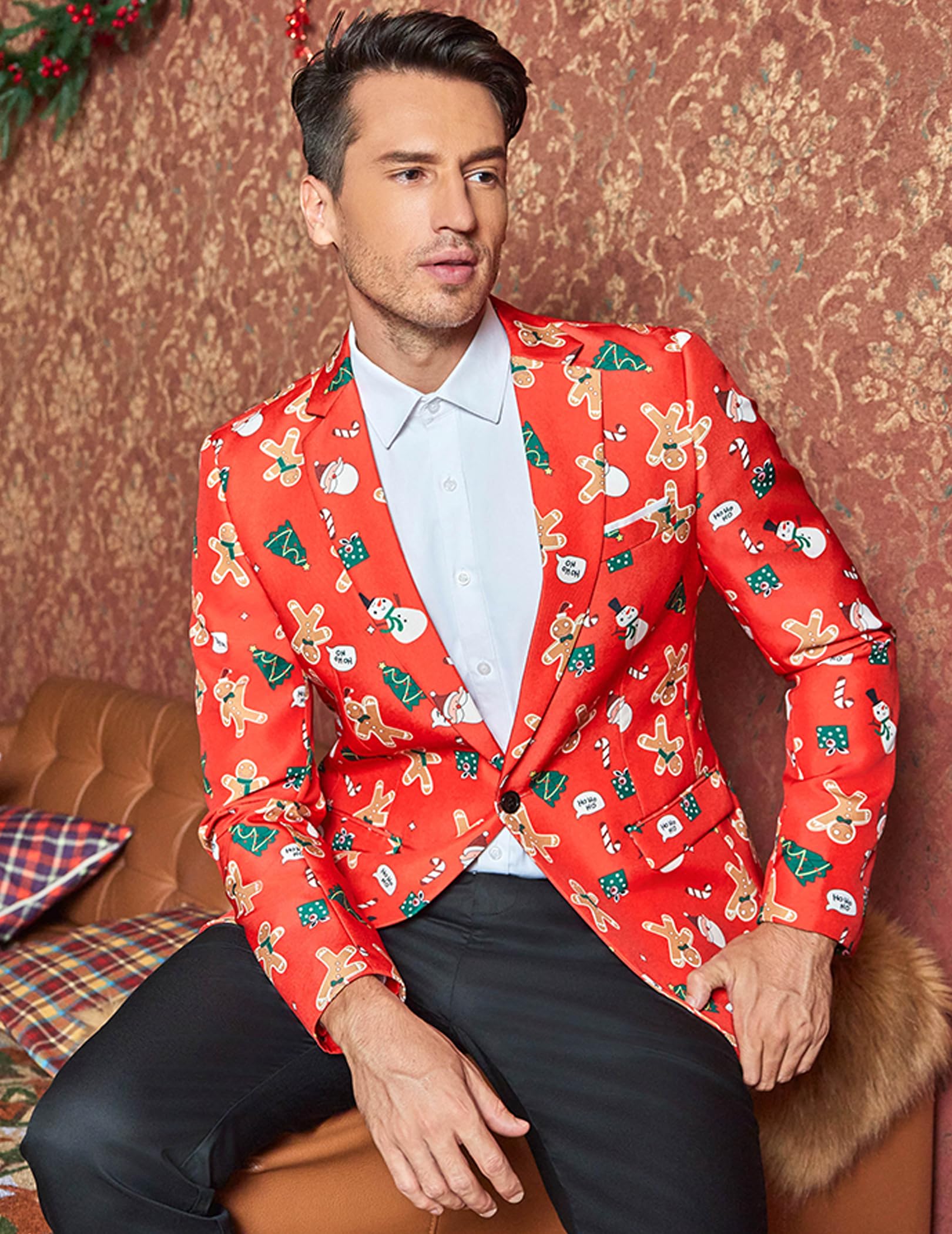COOFANDY Men's Christmas Blazer Suit Jacket for Xmas Party & Halloween