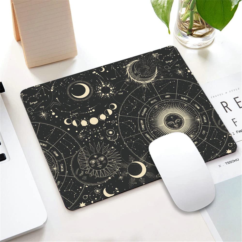 Celestial Moon Phases Mouse Pad - Non-Slip Office Desk Mat with Starry Space Design, Perfect Gift for Women & Home Office Decor (9.5