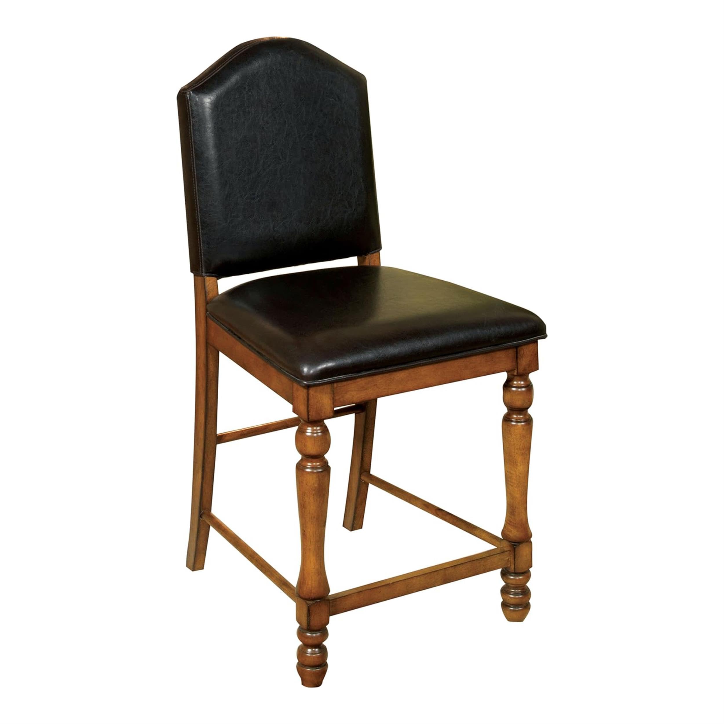 Furniture of America Hesperia Black Faux Leather Counter Height Bar Stools (Set of 2) - Modern Kitchen Island & Breakfast Nook Seating for Home & Restaurant Use