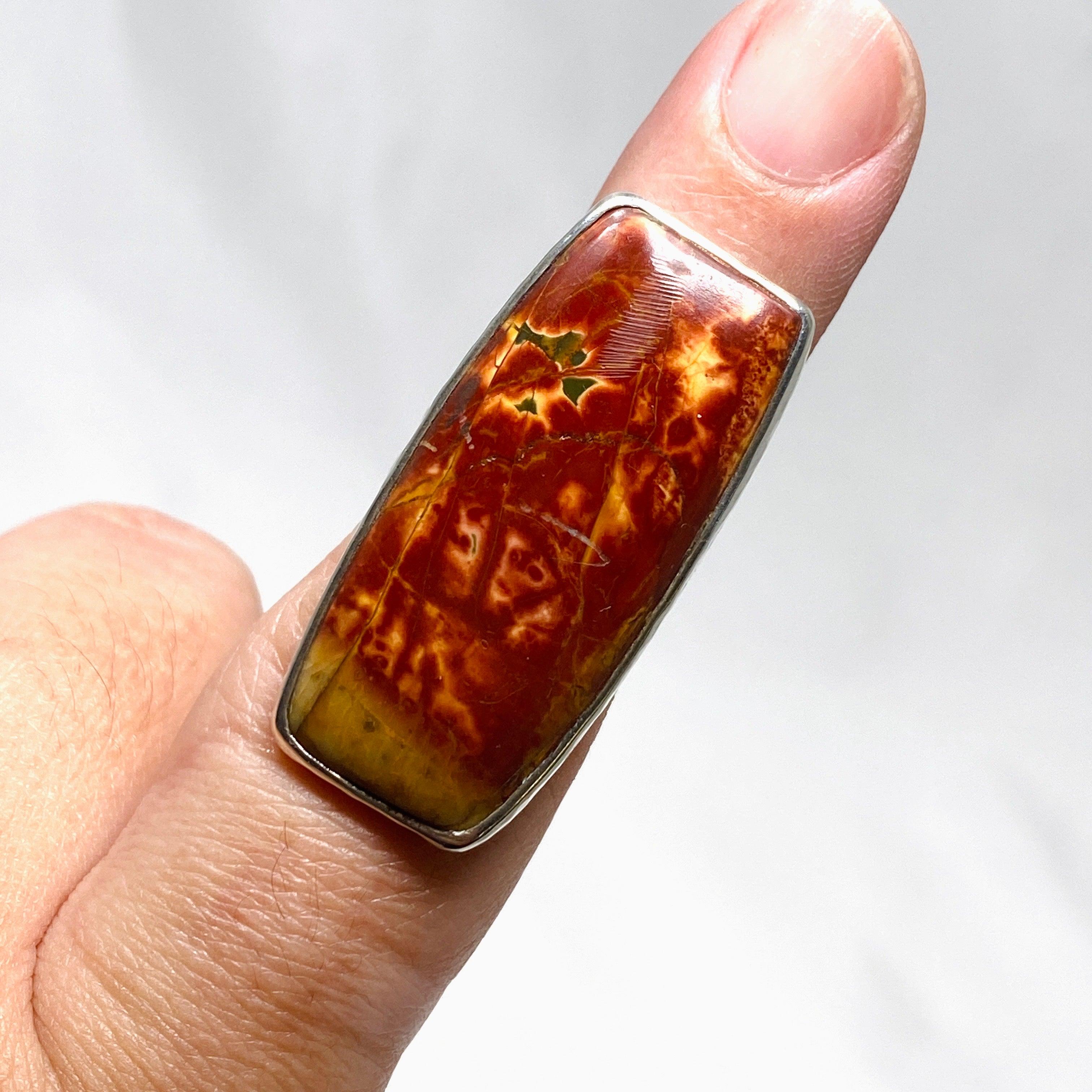 Cherry Creek Jasper Hammered Rectangular Ring for Women - Size 8 KRGJ1606 | Boho Chic Jewelry, Healing Stone Accessory for Meditation & Spiritual Gifts